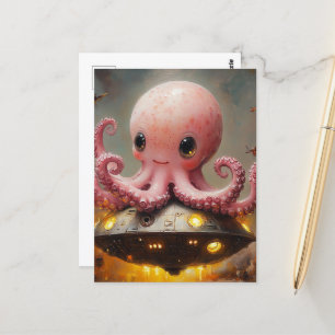 Baby Pink Octopus UFO Postcard