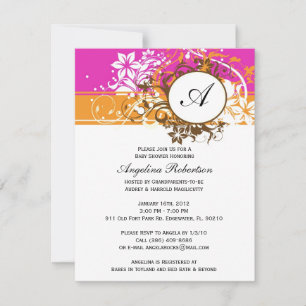 Baby pink orange Neutral Cute Shower Flowers Invitation