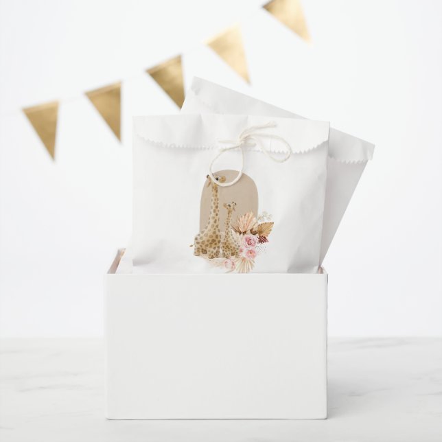 Baby Pink Pampas Grass Giraffe Baby Shower Favour Bag (Party)