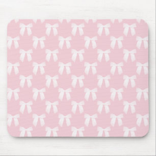 Baby Pink Pastel With White Bows Mouse Pad