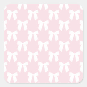 Baby Pink Pastel With White Bows Square Sticker