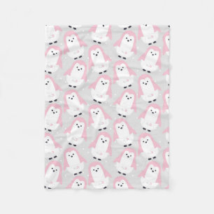 Baby Pink Penguin Pattern Fleece Blanket