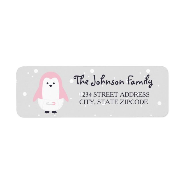 Baby Pink Penguin Return Address Label (Front)