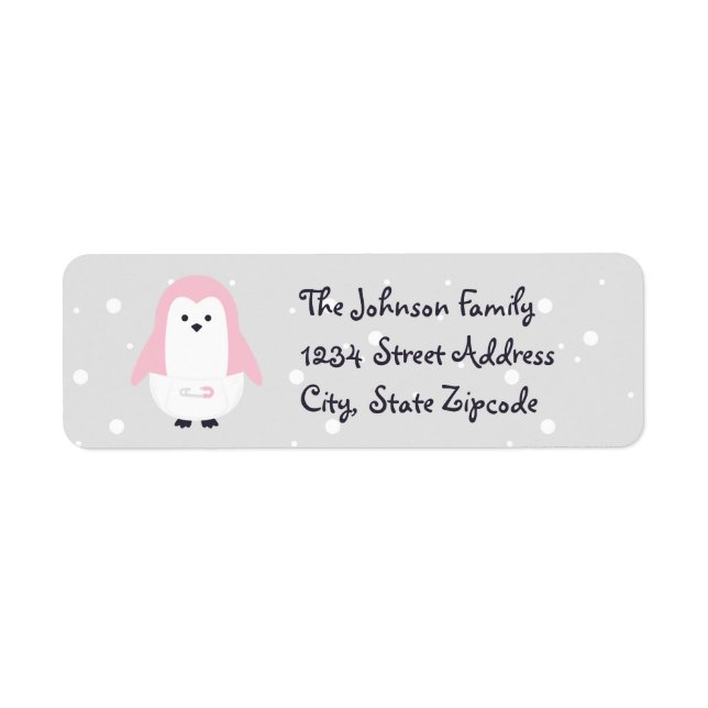 Baby Pink Penguin Return Address Label (Front)