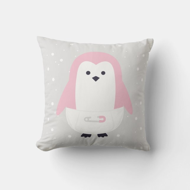 Baby Pink Penguin Throw Pillow (Front)