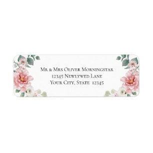 Baby Pink Peony  Flowers Wedding Return Address Label