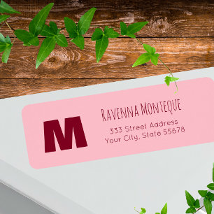 Baby Pink Personalised Monogram Letter Name Return Address Label