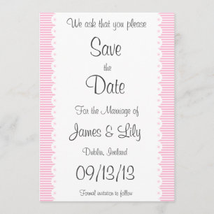 Baby Pink Pinstripes Save The Date Notice