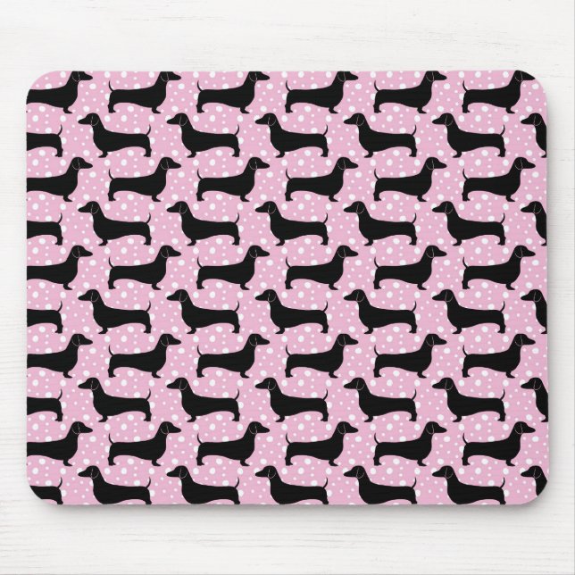 Baby Pink Polka Dachshunds Mouse Pad (Front)