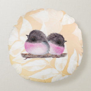 Baby Pink Robin Birds Round Pillow