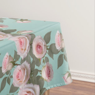 Baby Pink Roses With Sage Green Leaves Tablecloth