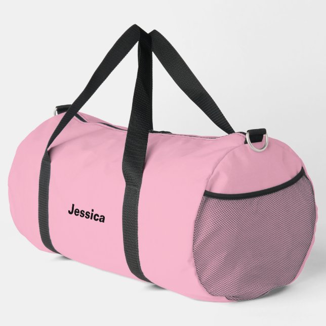 Baby pink solid colour Custom name  Duffle Bag (Right Corner)