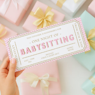Baby Pink Stripe Babysitting Gift Voucher Card