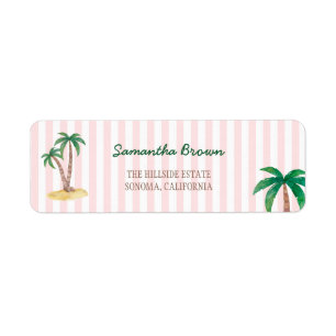 Baby Pink Stripes Palm Beach Party Return Address Label