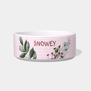 Baby Pink Stripes Pattern with Floral   Custom Dog Bowl