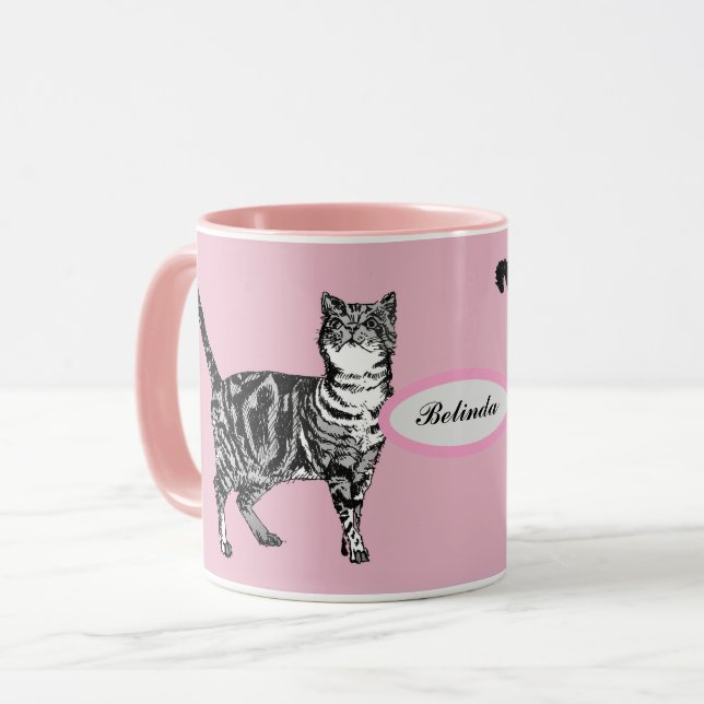 Baby Pink Tabby Cat Cats Art Animal Girls Name Mug (Front Left)