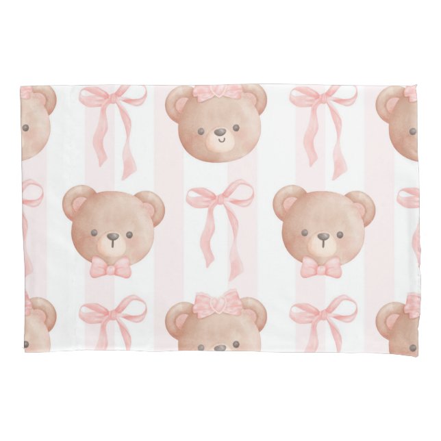 Baby Pink Teddy Bears and Bows  Pillowcase (Front)