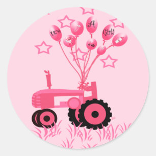 Baby Pink Tractor with Balloons Stickers