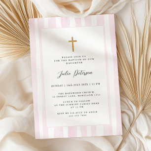 Baby Pink Watercolor Baptism  Invitation