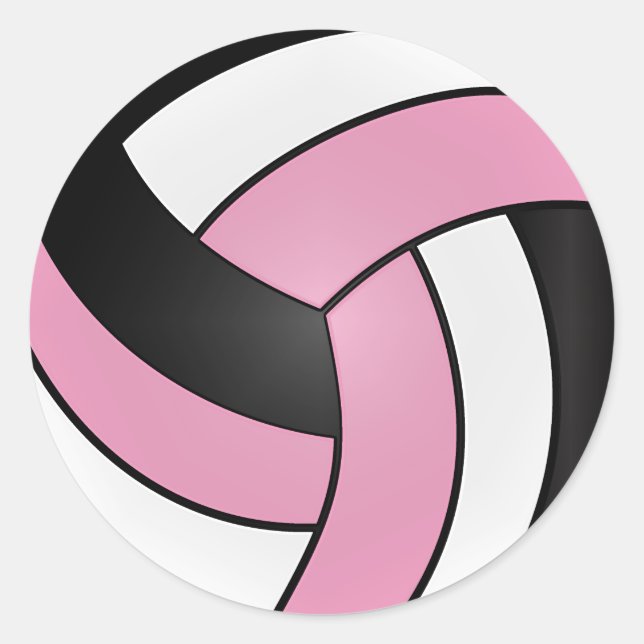 Baby Pink, White and Black Volleyball Classic Round Sticker (Front)