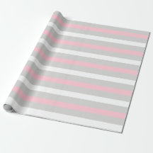 Baby Pink White and grey striped wrapping paper