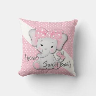 Baby pink white grey cartoon elephant personalise cushion