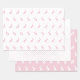 Baby Pink & White Rabbits with Polka Dots Pattern. Wrapping Paper Sheet