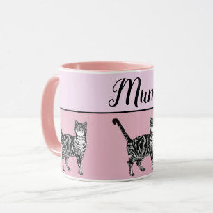 Baby Pink White Tabby cat Cats Whimsical Art Mum Mug