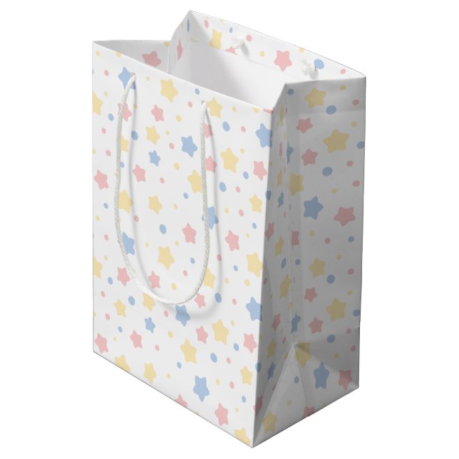Baby Pink, Yellow, and Blue Stars Pattern Medium Gift Bag (Back Angled)
