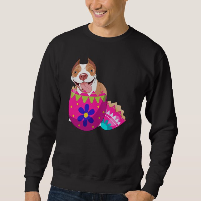 Baby Pitbull Hatching From Easter Egg Easter Day Sweatshirt (Front)