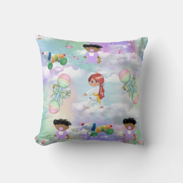 Baby Playmates with Rainbows and Clouds Throw Pill Cushion (Front)