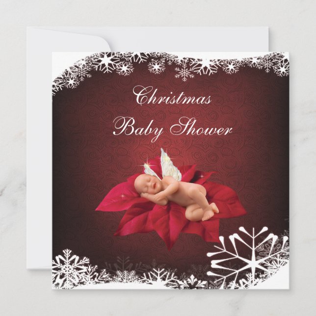 Baby & Poinsettia Elegant Christmas Baby Shower Invitation (Front)