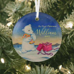 Baby Polar Bear First Baby Christmas Glass Tree Decoration