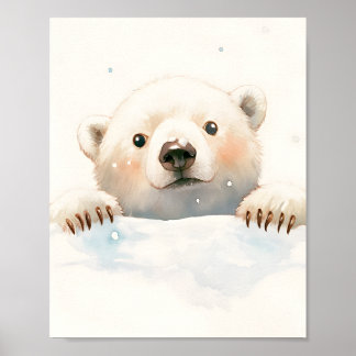 Baby Polar Bear In the Snow Nursery Room Decor