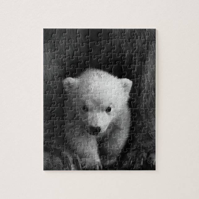 Baby Polar Bear with Mother, Black and White Jigsaw Puzzle (Vertical)