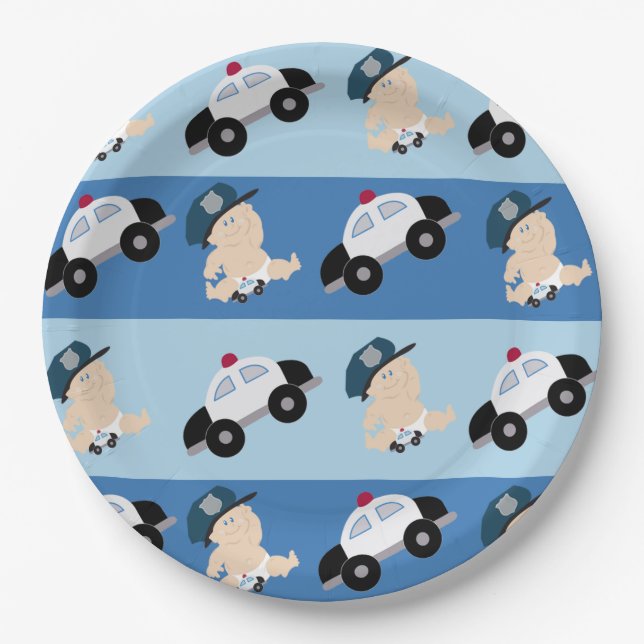 Baby Police Officer Cop Car Custom Paper Plate (Front)