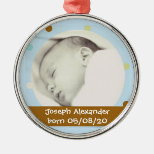 Baby polka dot custom photo ornament