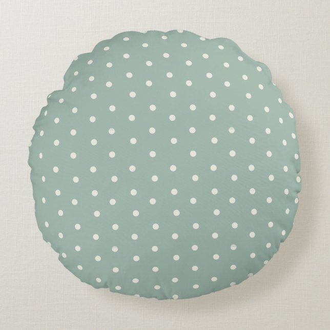 Baby polka dot pattern on green blue background round cushion (Front)