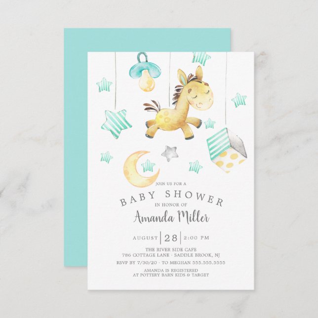 Baby Pony Mobile Neutral Baby Shower Invitation (Front/Back)