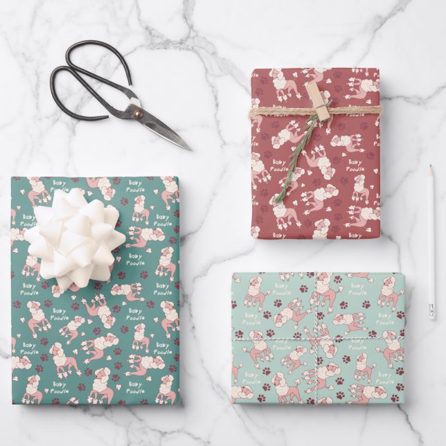 Baby Poodle Wrapping Paper Sheets (Front)