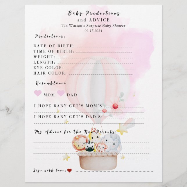  Baby Prediction & Advice Game Baby Shower (Front)