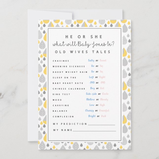 baby prediction card baby shower game mum to be (Front)