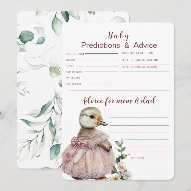  Baby Predictions & Advice Card | Baby Shower Game (Front/Back)