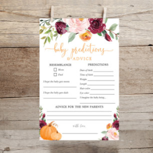 Baby predictions advice card fall baby shower