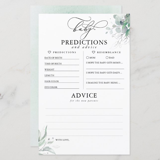 Baby Predictions and Advice Baby Shower Card (Front/Back)