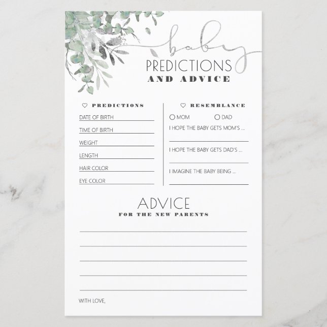 Baby Predictions and Advice Baby Shower Card (Front)