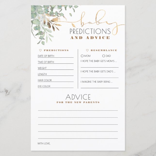 Baby Predictions and Advice Baby Shower Card (Front)