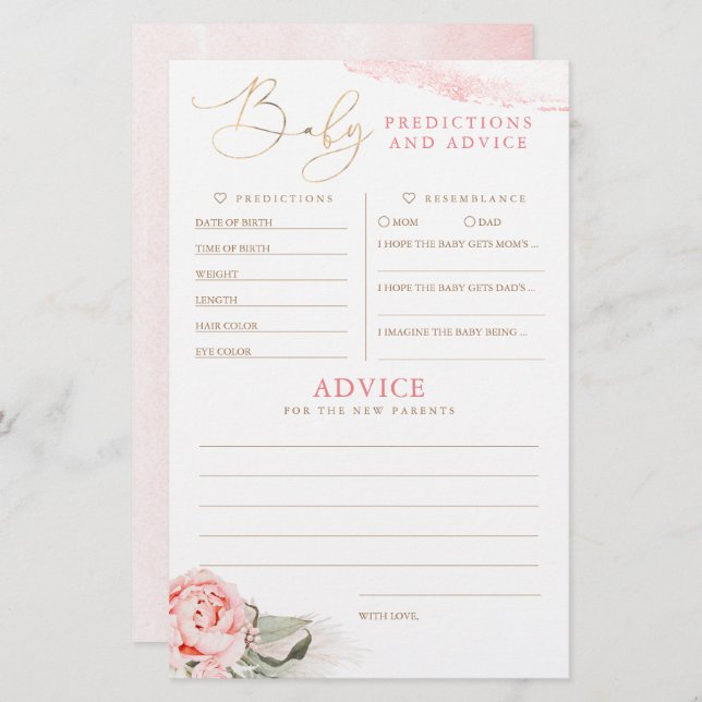 Baby Predictions and Advice Baby Shower Game (Front/Back)