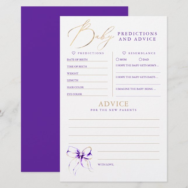 Baby Predictions and Advice Baby Shower Game (Front/Back)