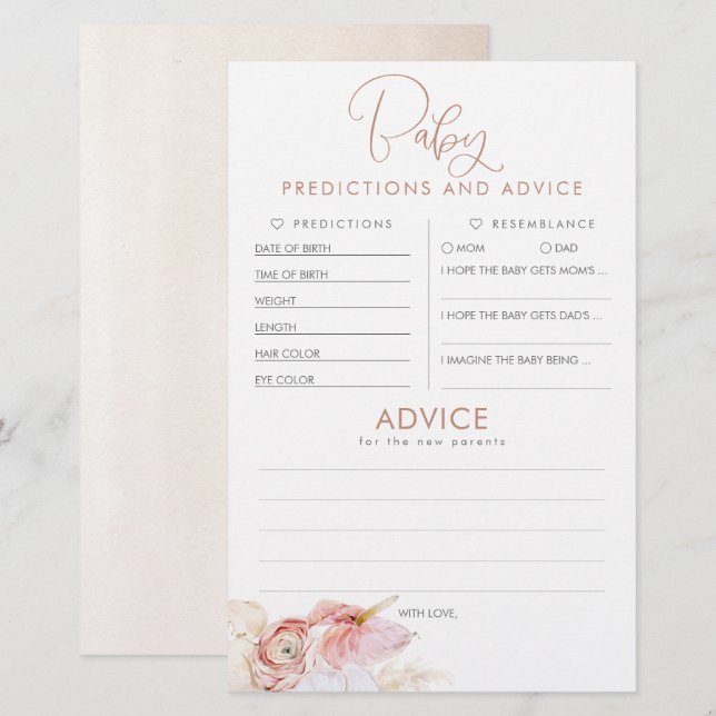 Baby Predictions and Advice Baby Shower Game (Front/Back)